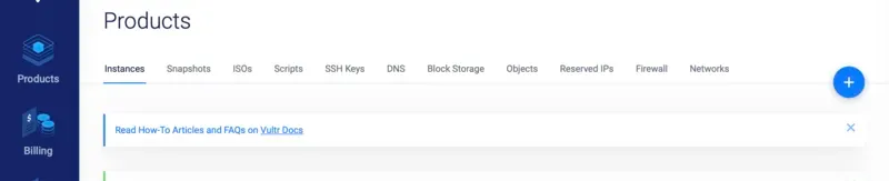 Vultrの管理画面トップページ
